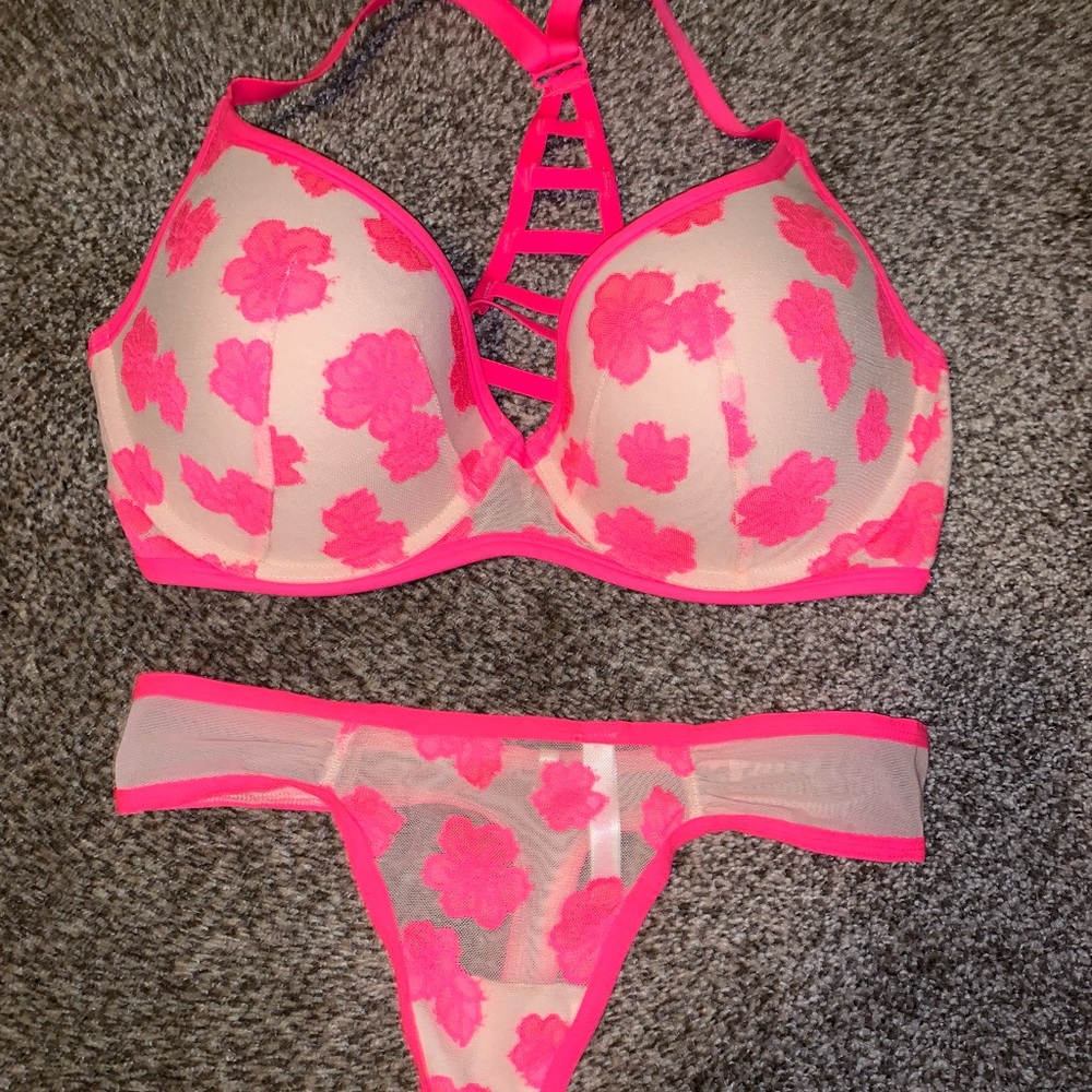 NWOT VS PINK (Neon Pink with beige) Bra and Thong